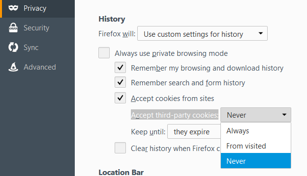 adlock - how to block third party cookies in mozilla - accept third party cookies